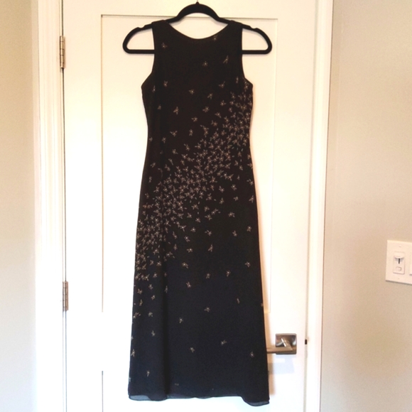 Ann Taylor 100% Silk Black Floral Dress Vintage Size 2P - Picture 3 of 8